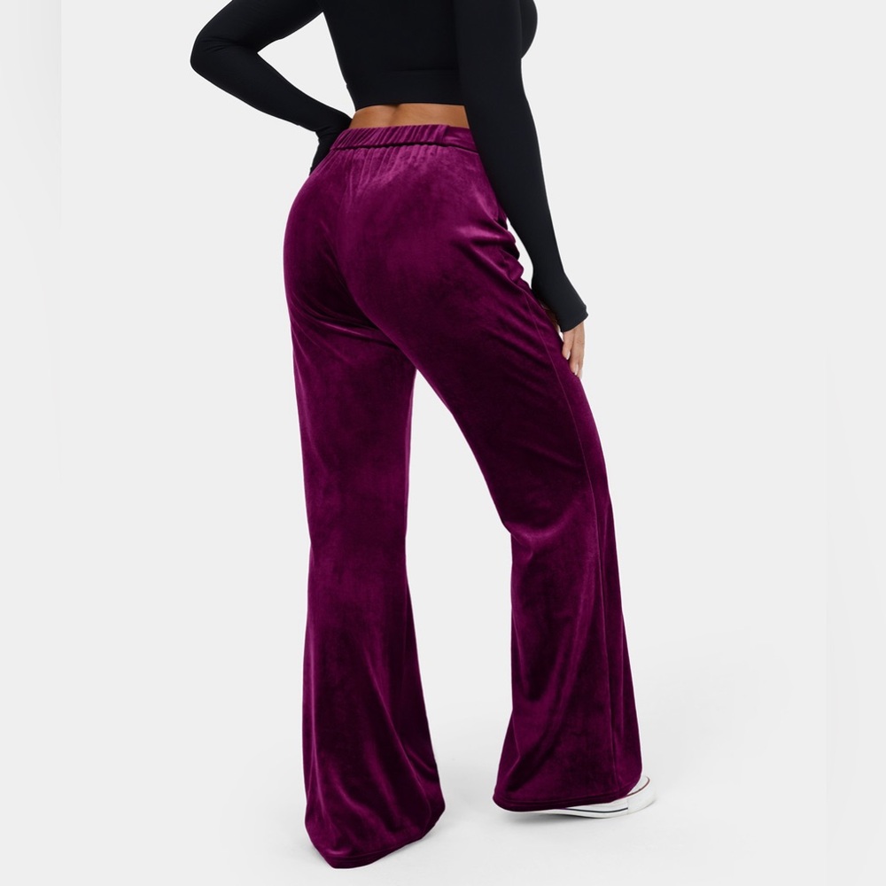 Burgundy Velvet Flare Pants - Picture 2 of 6
